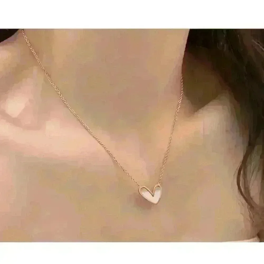 Sweetheart Golden Edge White Heart Pendant Necklace - Image 3