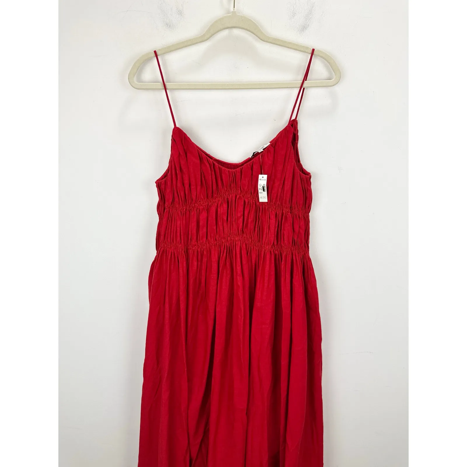 Madewell Textured V Neck Midi Dress Festival Red A Line Linen Cotton Medium NWT - Image 8
