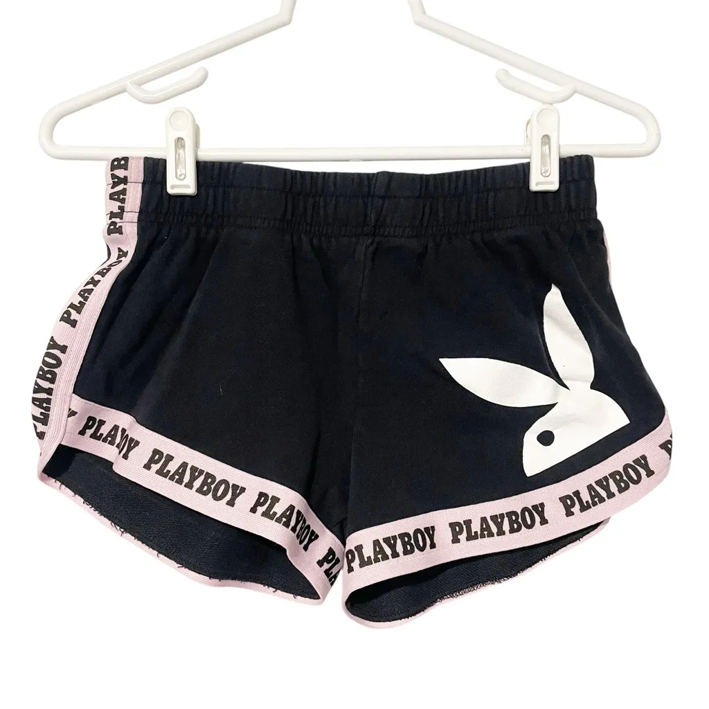 Playboy Size Medium Black Pink Trim Dolphin Mini Lounge‎ Shorts - Image 2