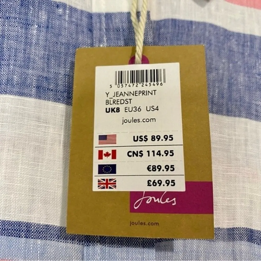 Joules Women’s Jeanne Print Button Down Linen Shirt Blue & Red Stripe Size 4 NWT - Image 8