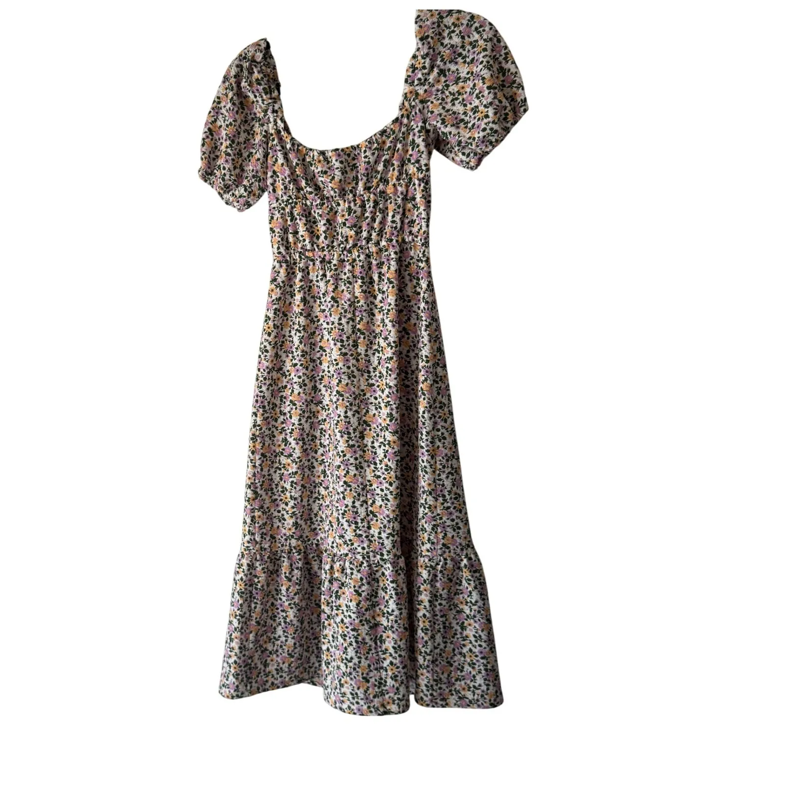 ASOS Floral Puff Sleeve Square Neck Midi Dress Size XS Milkmaid Cottage Midi White - Image 5