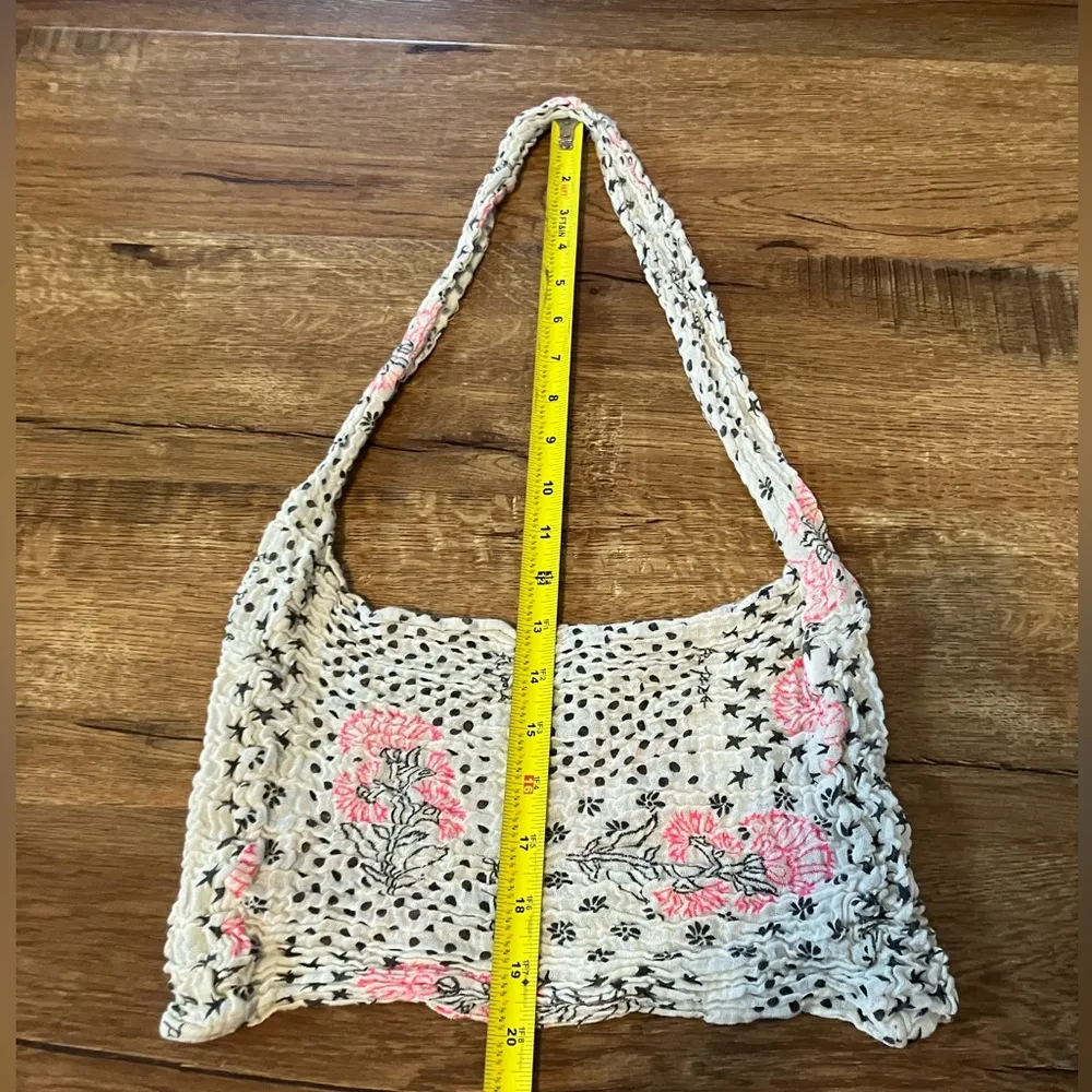 Free People Boho Chic Tote Handbag Small Floral Muslin Gauze Reusable - Image 7