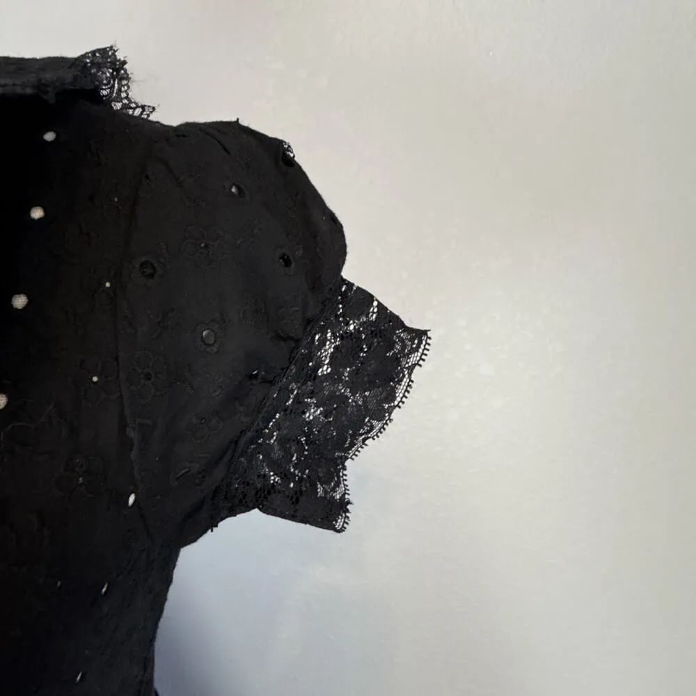 Tripp New York Womens Black Eyelet Lace Babydoll Dress Size XS Goth Whimsygoth - Image 4