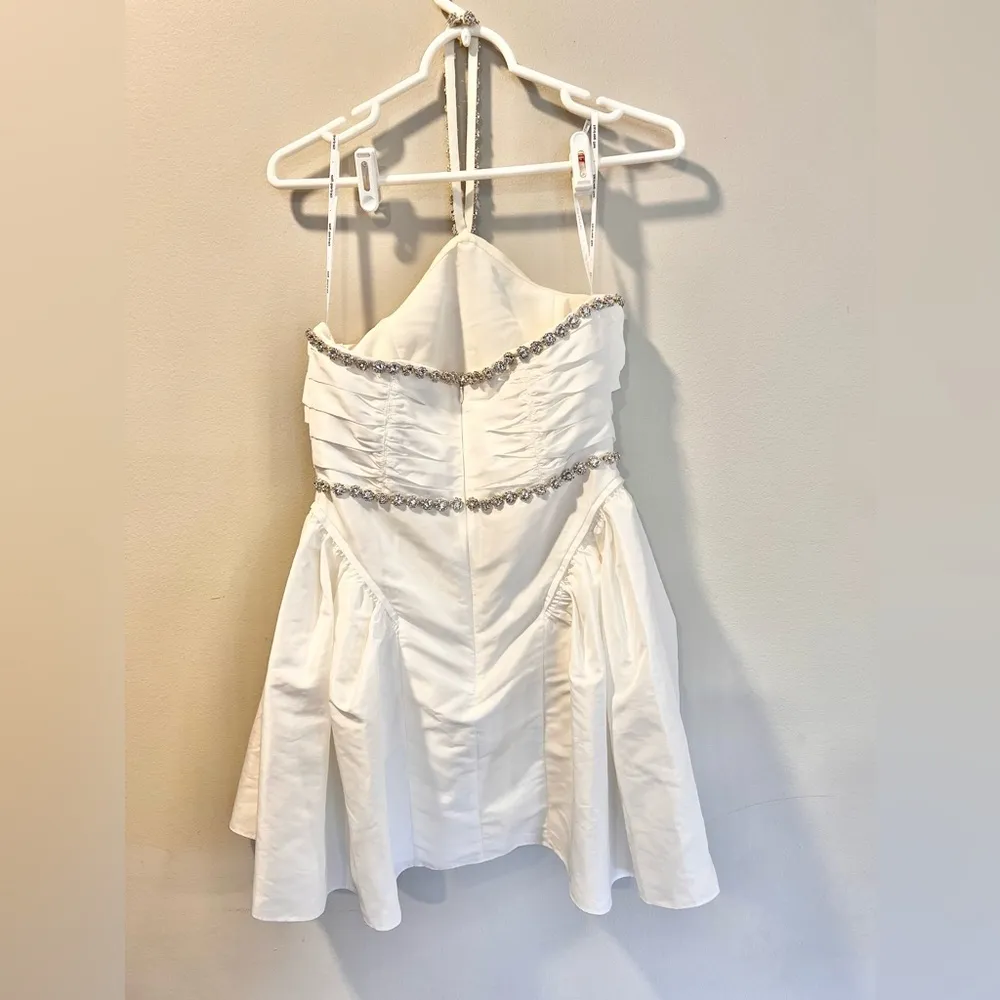 NWT Self Portrait Embellished Taffeta Diamante Trim White Dress Size 6 - Image 8