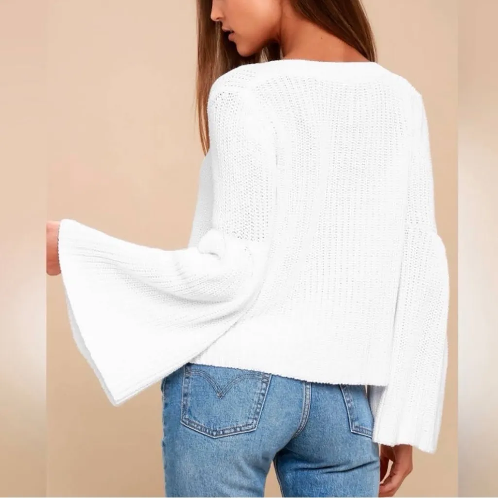 Free People White V-Neck Sweater - Image 2