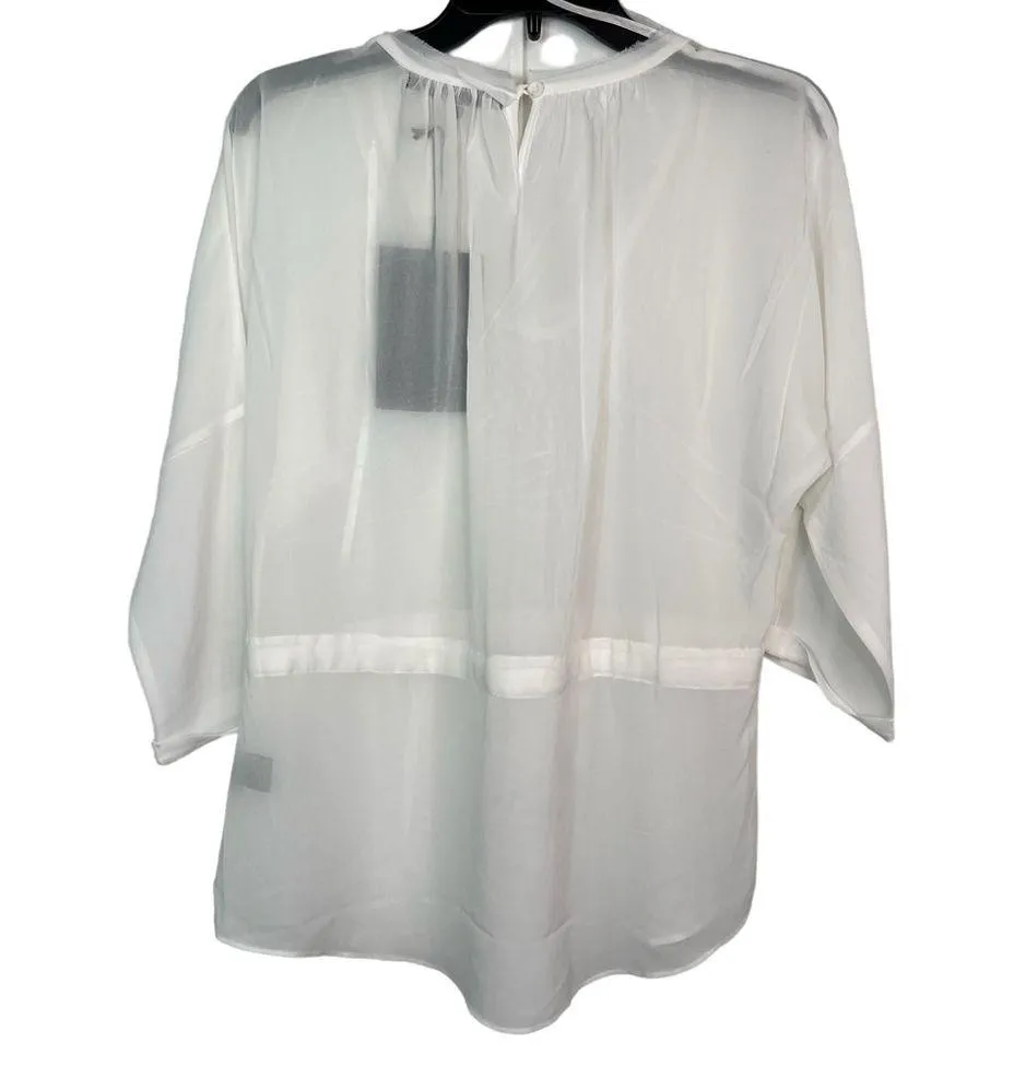 Love Stitch White Sheer Sequin Trim Tunic V Neckline Front Tie NWT S - Image 7