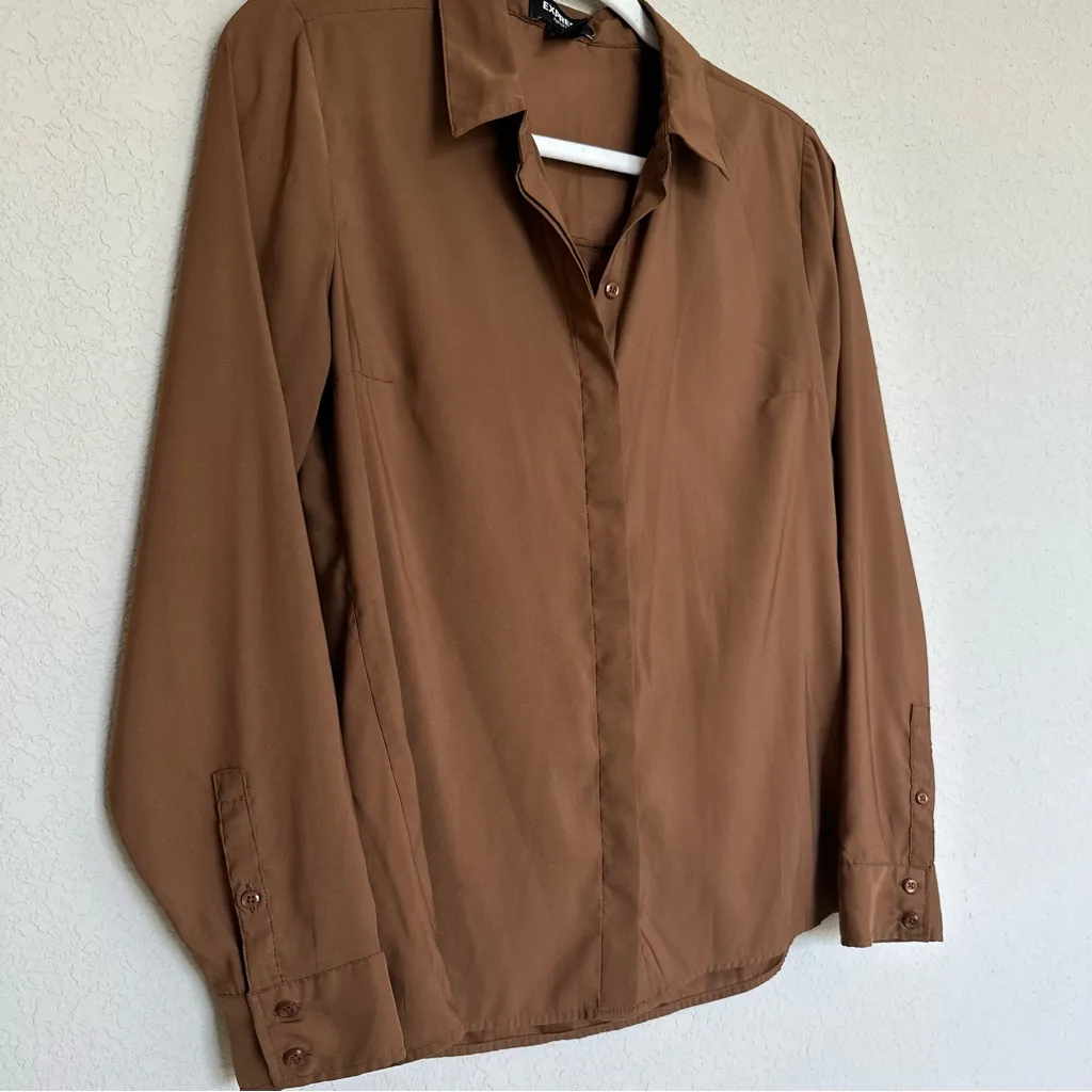 EXPRESS  Chocolate Brown Button Down Blouse - Image 3