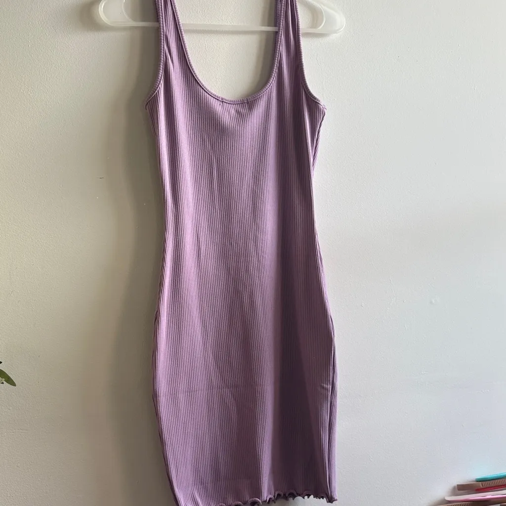 Lilac Ribbed Mini Dress - Image 4