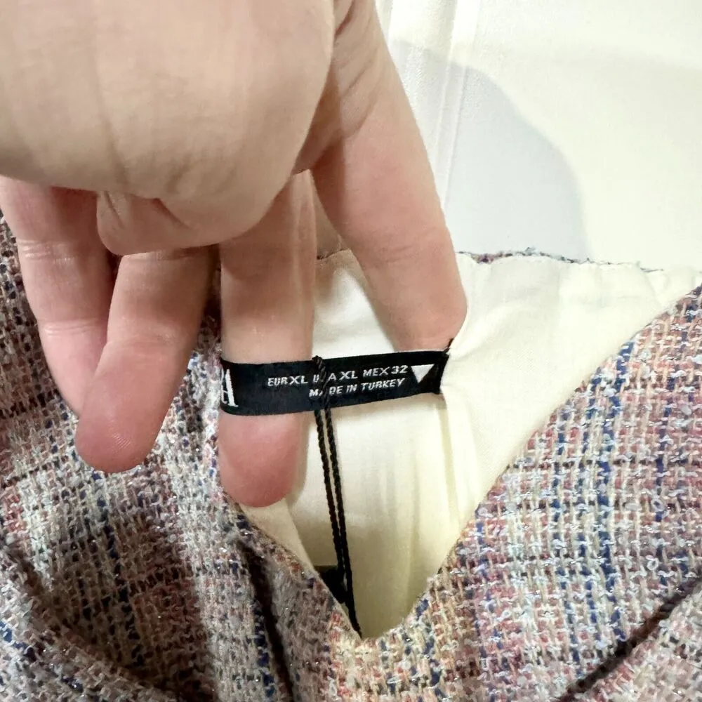 ZARA Cami Women Size XL Knit Plaid Woven Crop Spaghetti Strap Blue & Red NWT - Image 2