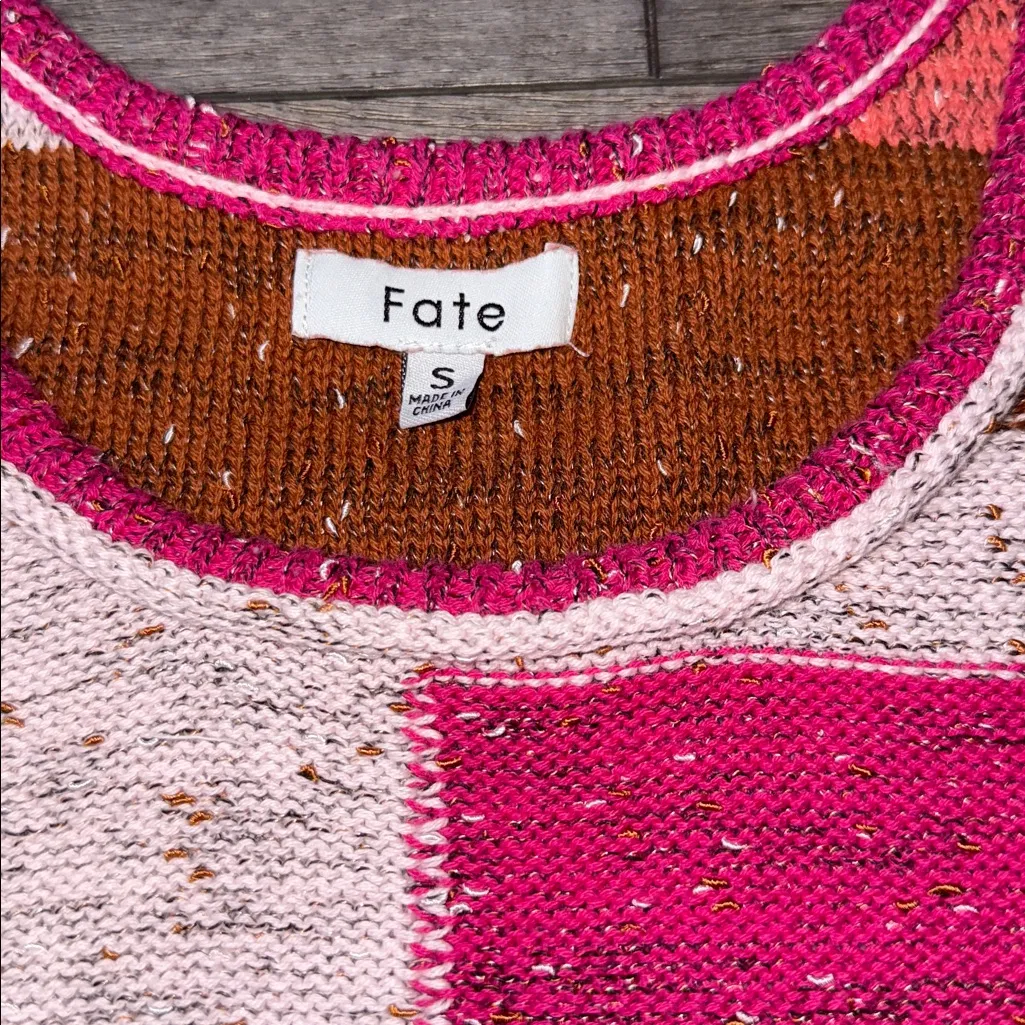 Fate Pink and Orange Patchwork Block Sweater Size S - Image 7