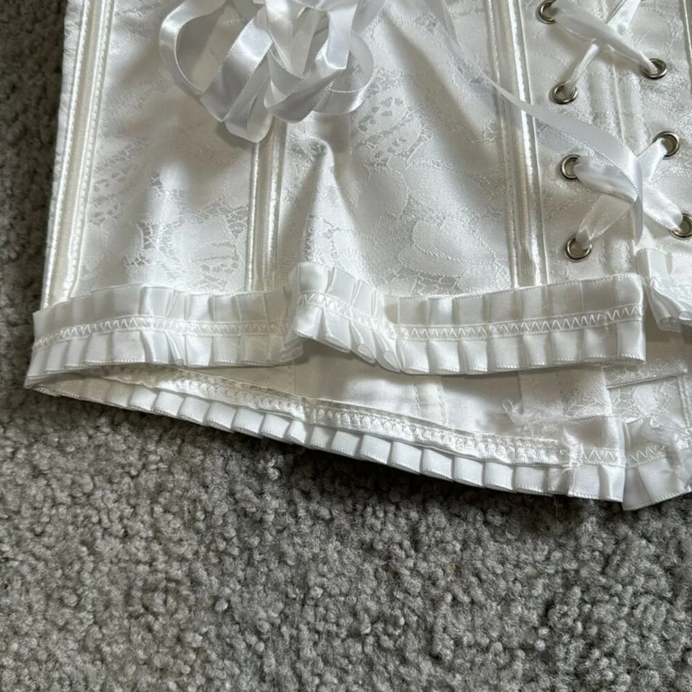 White on white brocade true corset lace up coquette western burlesque size XL - Image 6