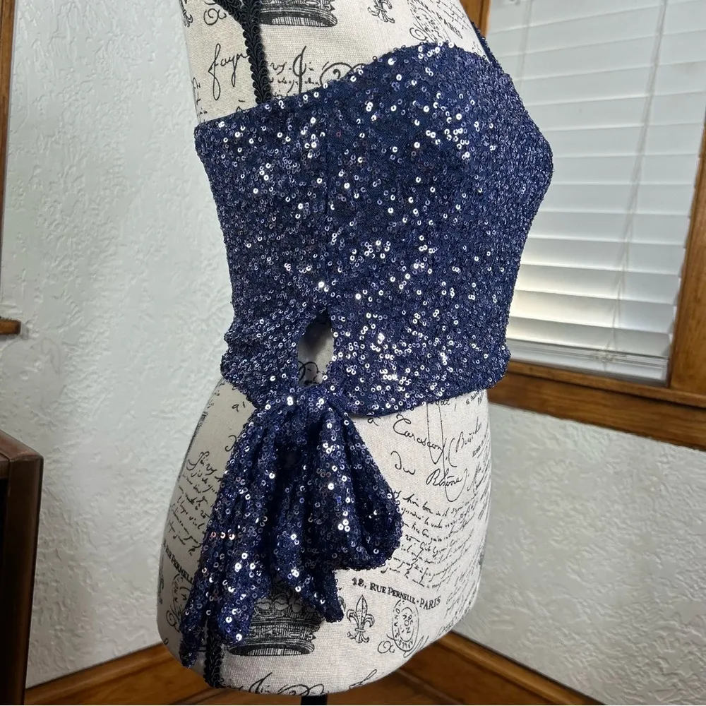 Windsor | Love To Shine Sequin Crop Top Navy Size S - Image 4