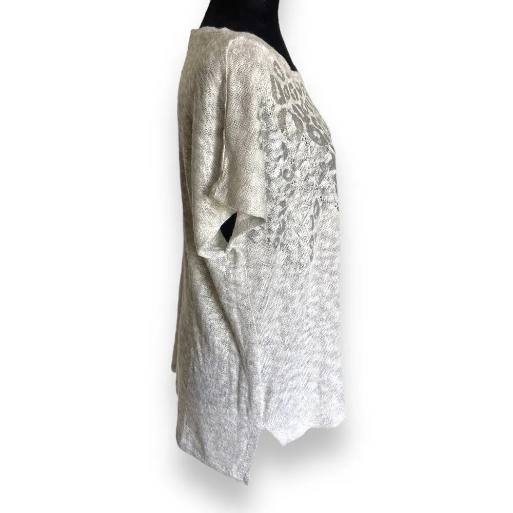 Chico's Womens Sweater Sz 3 XL 16 Leopard Terrain Hailie High Low Top Silver NEW - Image 6