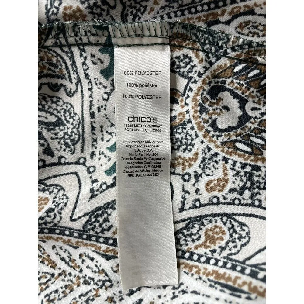 Chico's Green Paisley Print Ruffle Front Button Down Blouse Shirt 2 / Large - Image 9