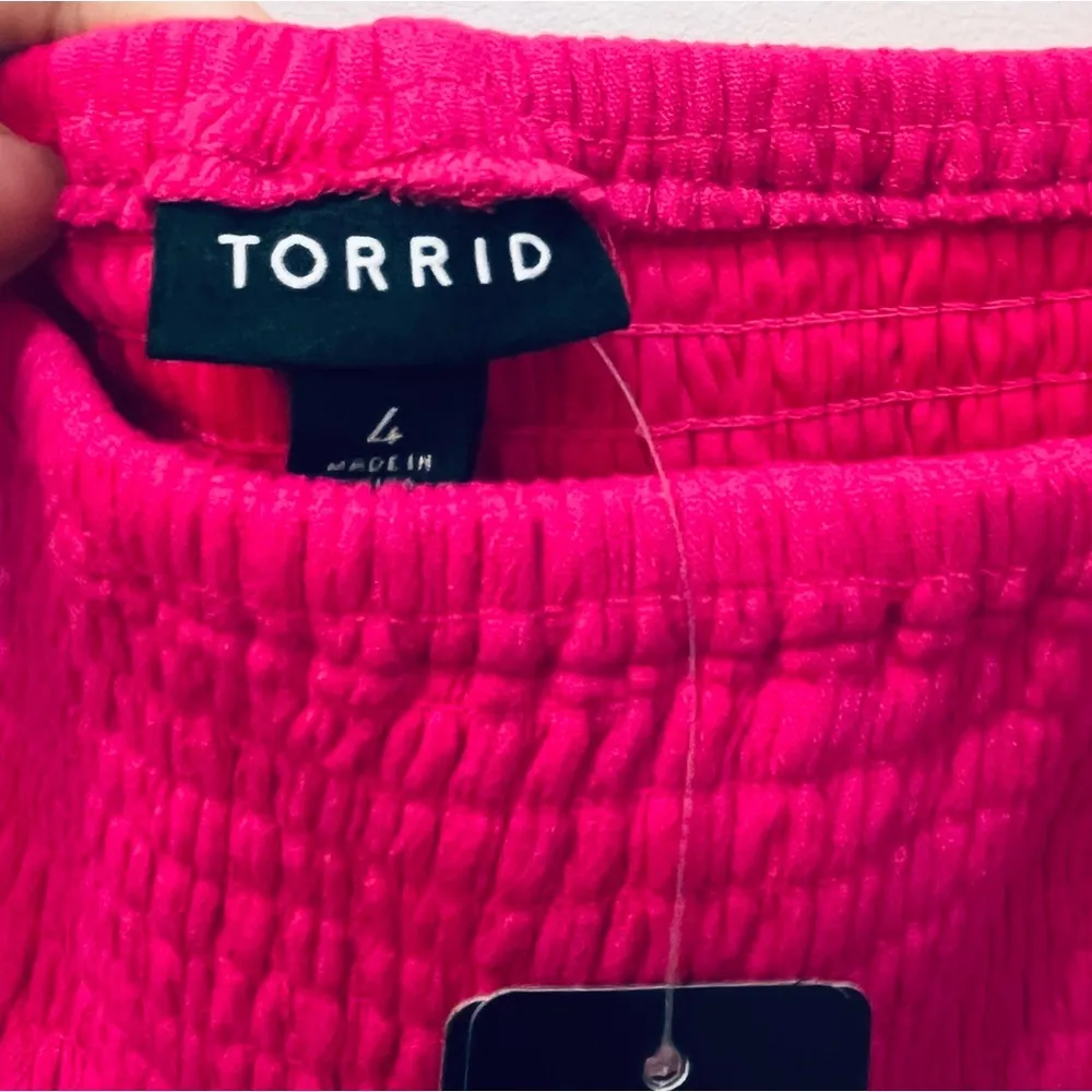 NWT Torrid Crinkle Gauze Blouson floral Sleeve Dress, Cabaret Pink white… - Image 5