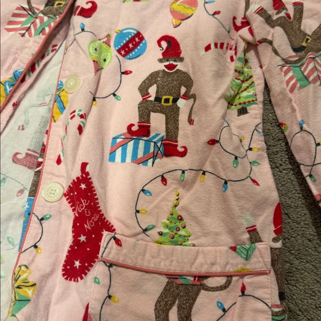 Nick & Nora Pink Monkey Christmas Flannel Pajama Set SIZE XS - Image 3