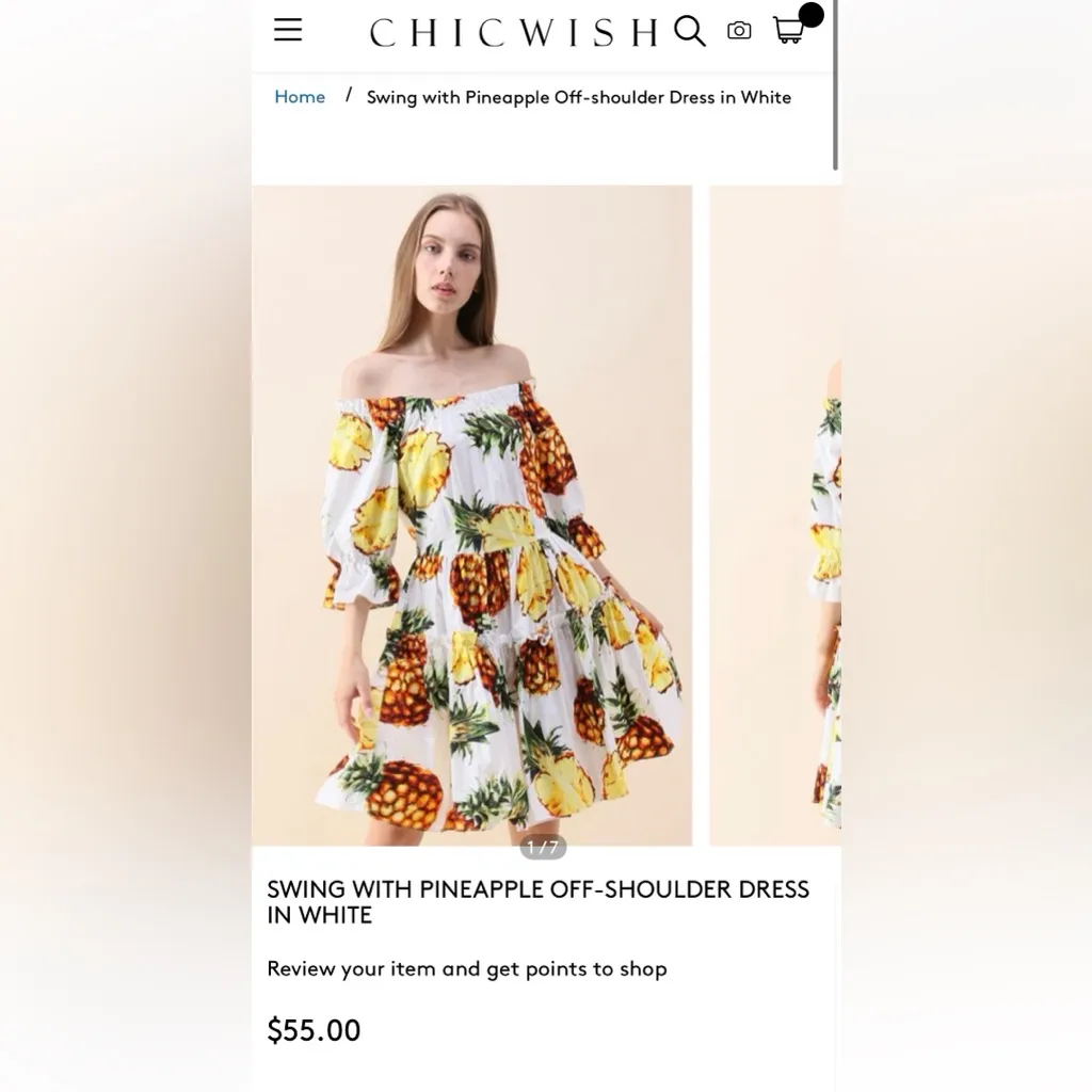 Chicwish  Pineapple Off-Shoulder Dress Size Small - Image 3