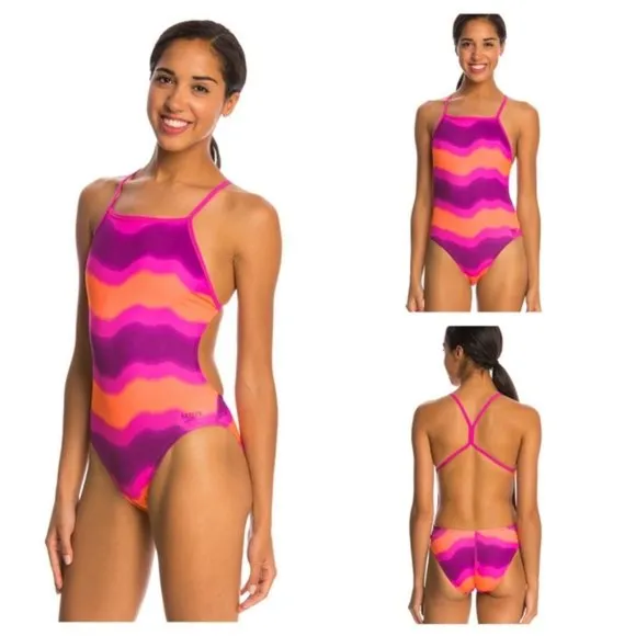 NWT Speedo Turnz Tonal Wave Print One Piece Swimsuit SZ-26 - Image 2