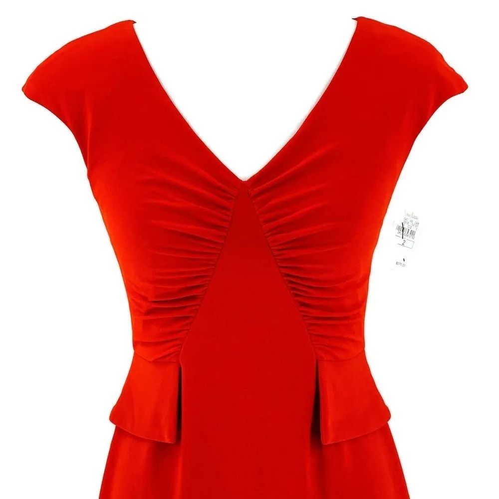Kay Unger Ponte Knit Gathered Sheath Peplum Dress Red Size 2 - Image 2