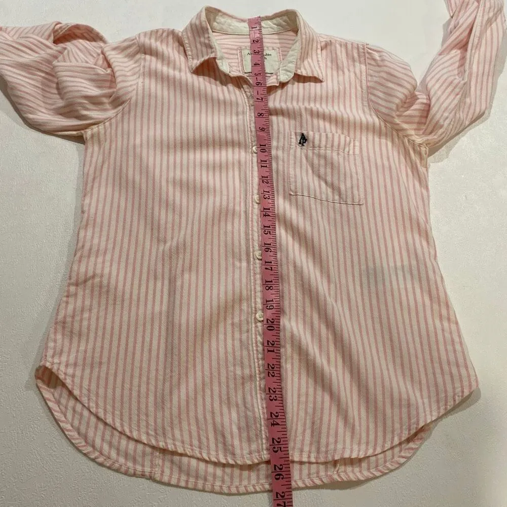 Abercrombie & Fitch Pink White Striped Button Down Shirt Women’s Medium - Image 4