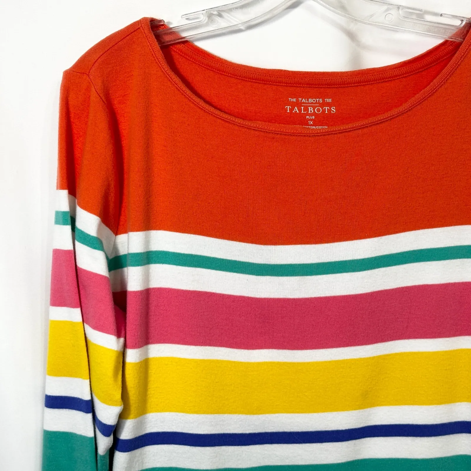Talbots Plus Size‎ 1X Top Colorful Striped 3/4 Sleeve Boat Neck Knit Sweater 765 - Image 4