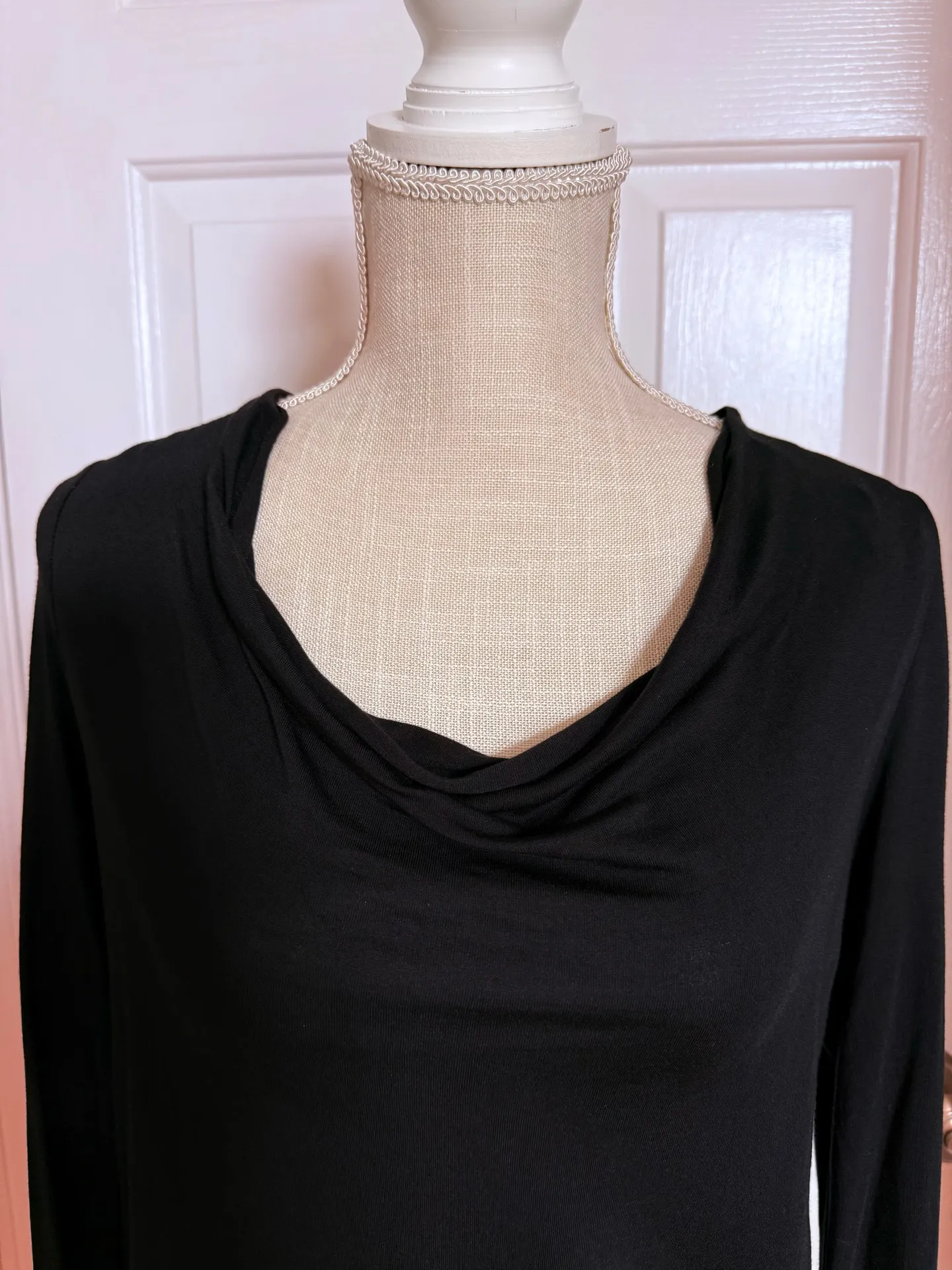 Haute Hippie Black Long Sleeve Modal Dress L Cowl Neck Tie Waist Open Back New - Image 2
