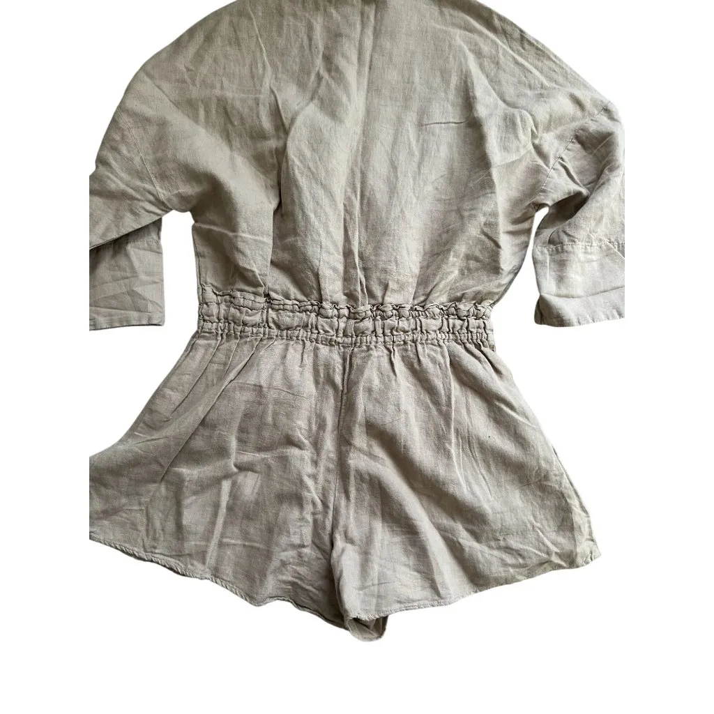 ZARA Women's Beige Linen Blend Romper Size Medium - Image 9