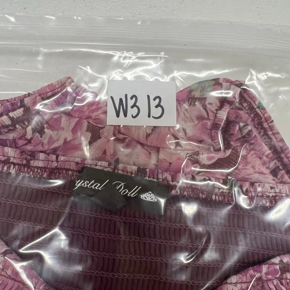 Crystal Doll Junior M Dress Milkmaid Sheer Smocked Pink Floral Print Tiered - Image 12