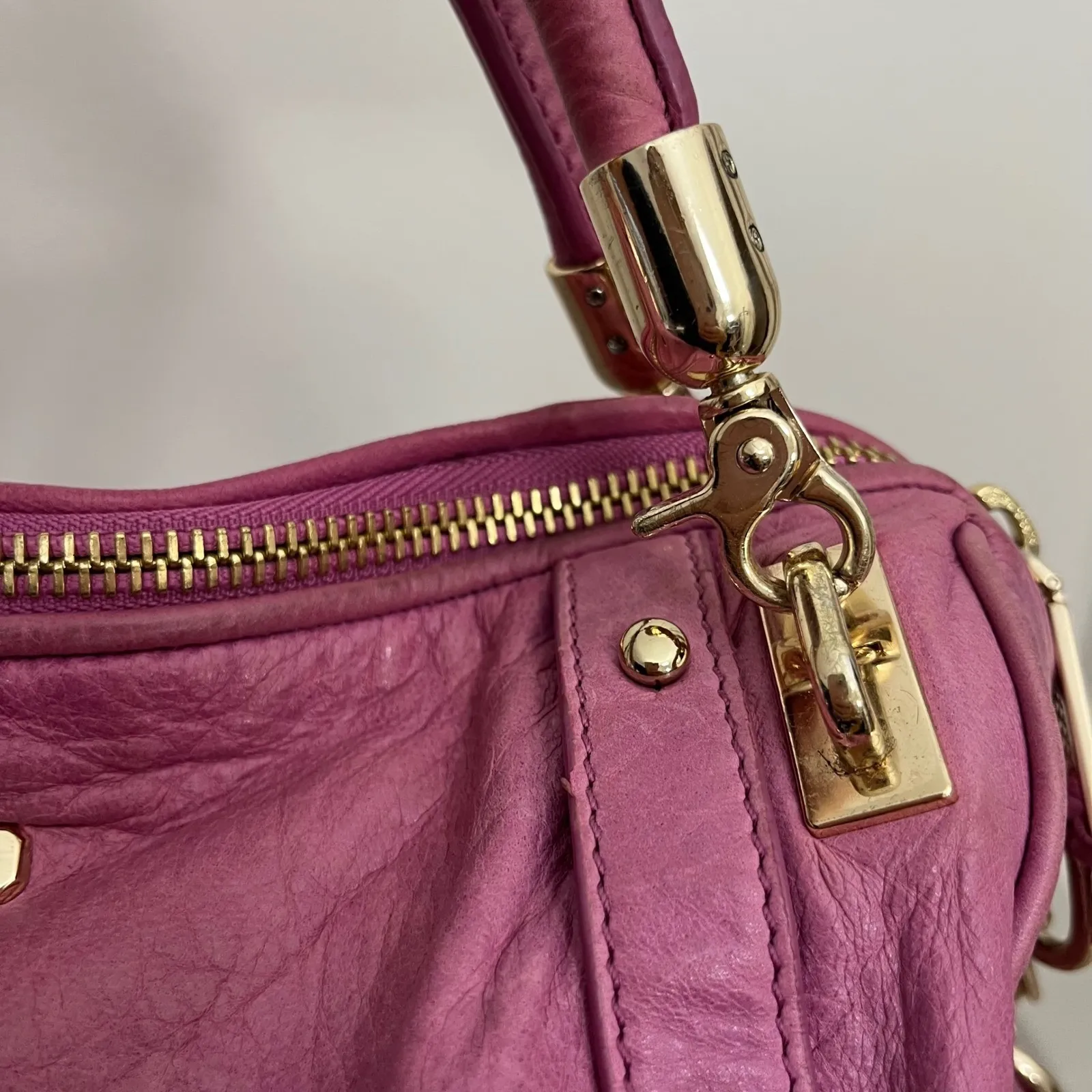 Rebecca Minkoff Cupid Y2K Satchel Double Handle Crossbody Bag Studded  Pink READ - Image 6