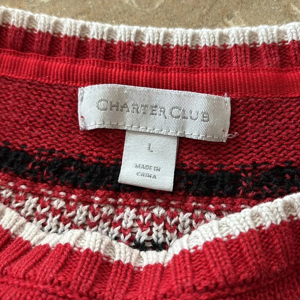 Charter Club Pullover Sweater Fair Isle Scottie Dog Heart Print Crew Neck Size L - Image 4