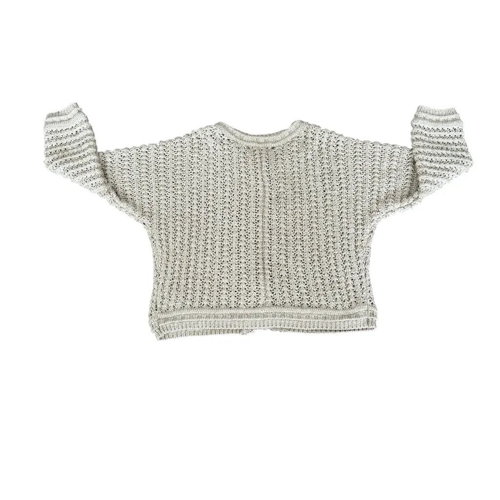 Rachel Zoe Sweater Womens XL Tan Gold Metallic Open Knit Cardigan Crest Buttons - Image 2