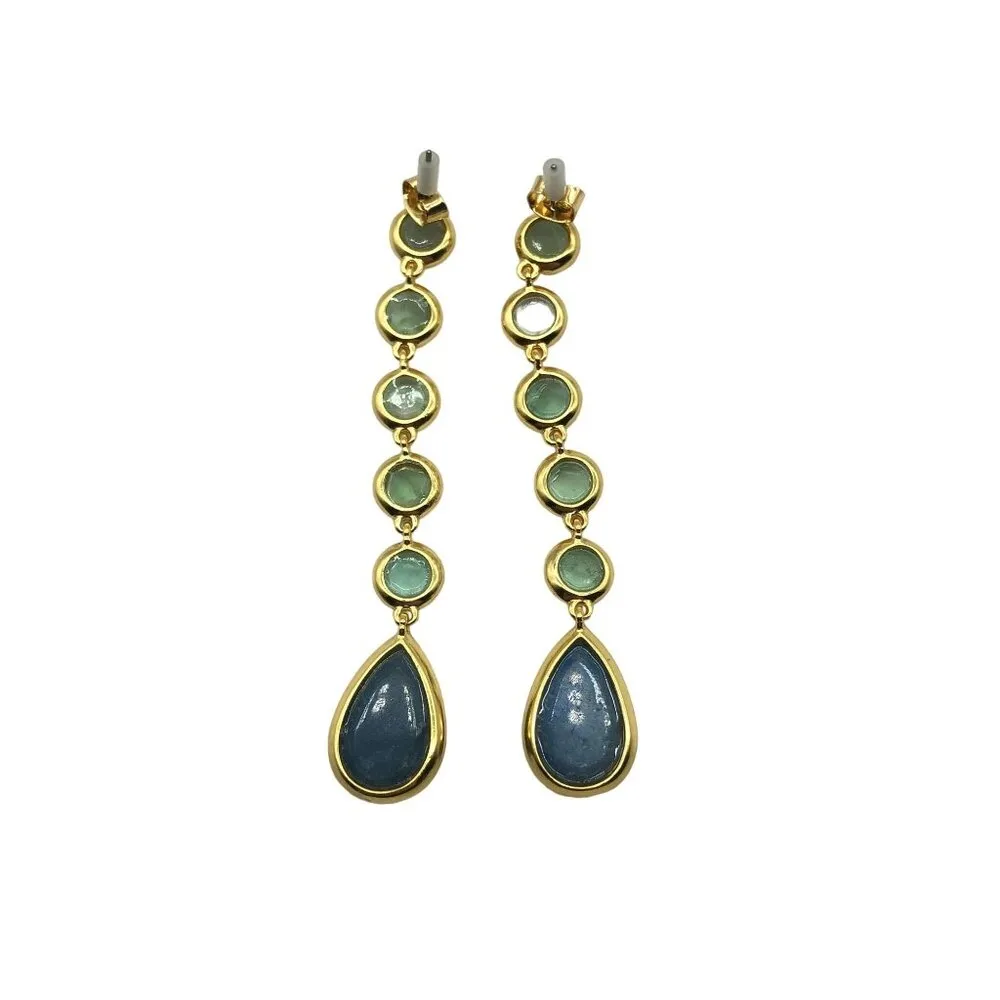 J.Crew Gold Plated Drop Earrings With Amethyst & Yellow Agate Stones - Image 3