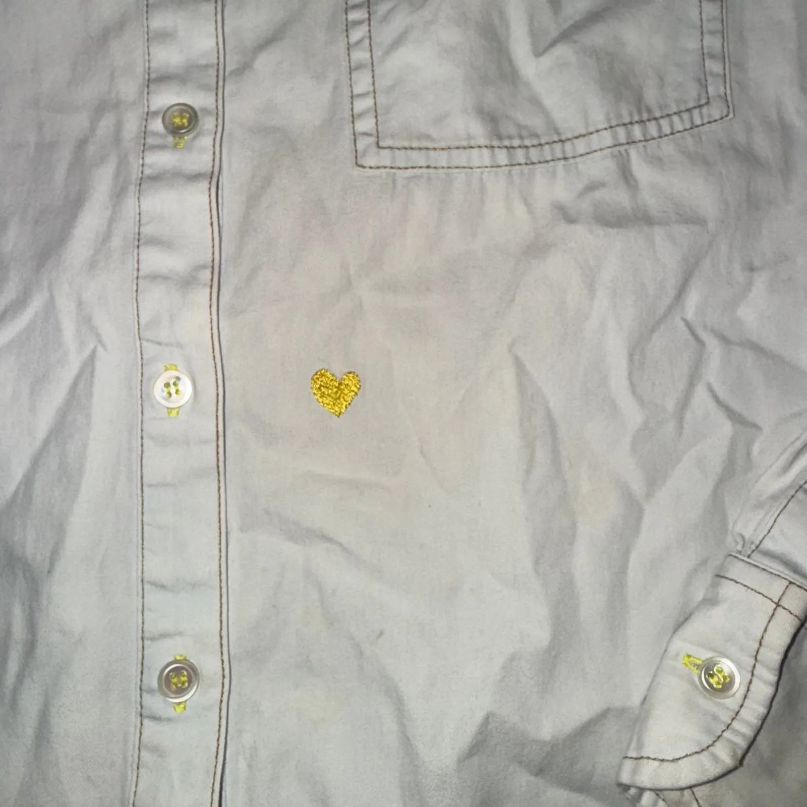 KERRI ROSENTHAL Womens Smiley Face Patches Heart Embroidered Button Up Shirt S White - Image 7