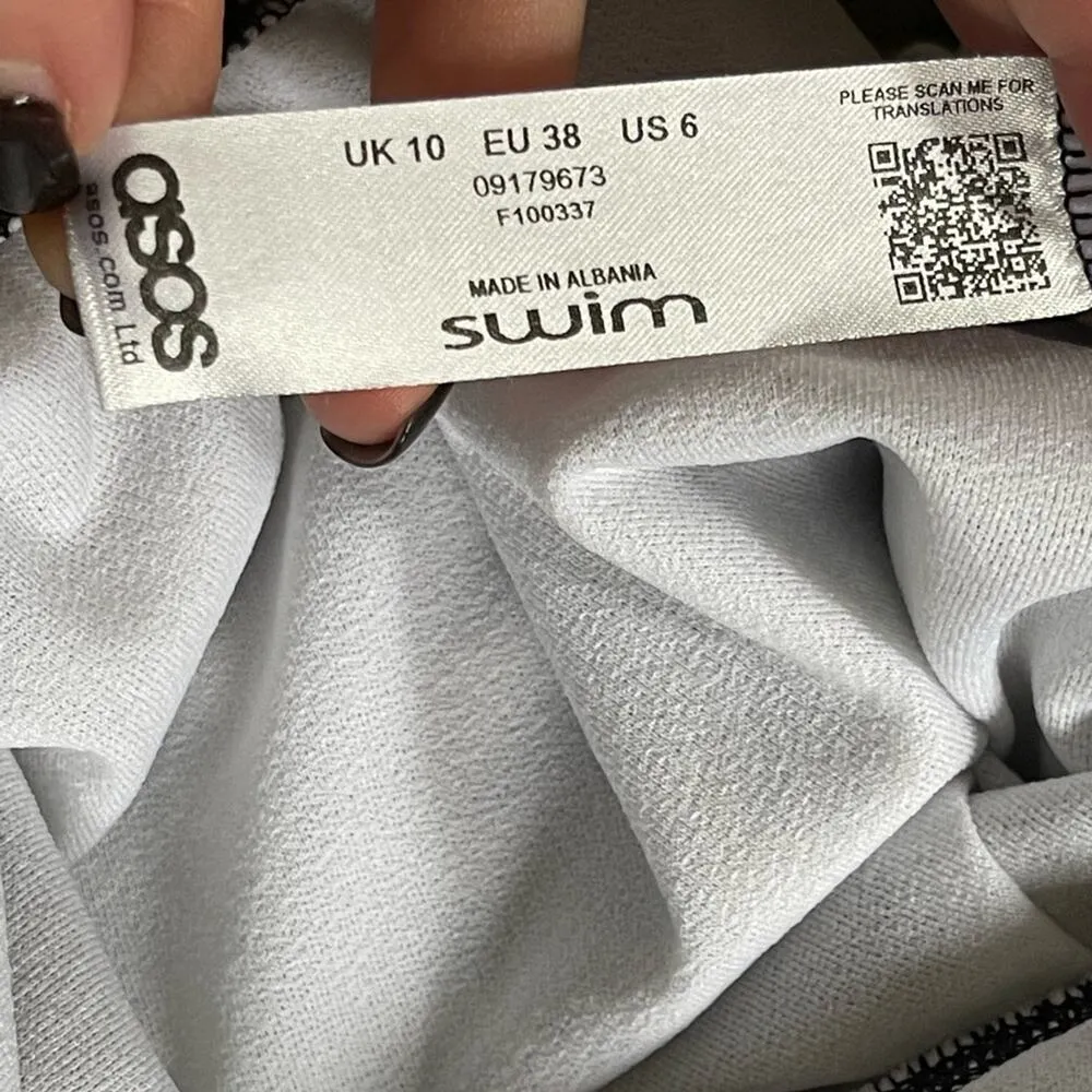 ASOS Leopard Print Black Brown Belted One Piece Deep V Neck Bathing Suit Size 6 - Image 6