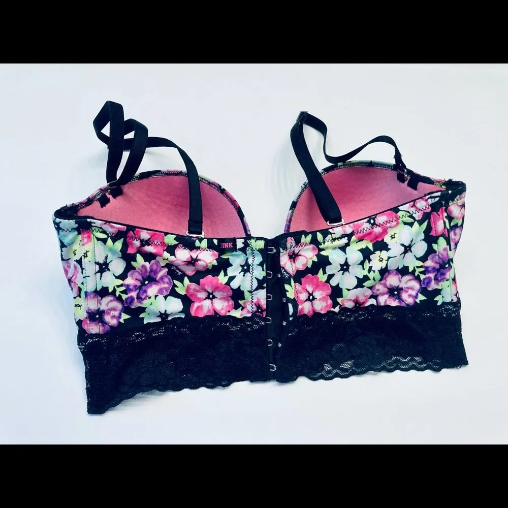 Victorias Secret PINK Floral Bustier Bra 34C Black‎ - Image 7