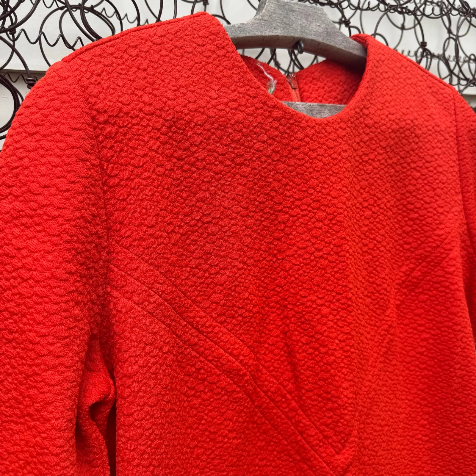 VTG 60s 70s Fashionmaker Orange Double Knit Polyester Textured Sheath Dress Size L - Image 3