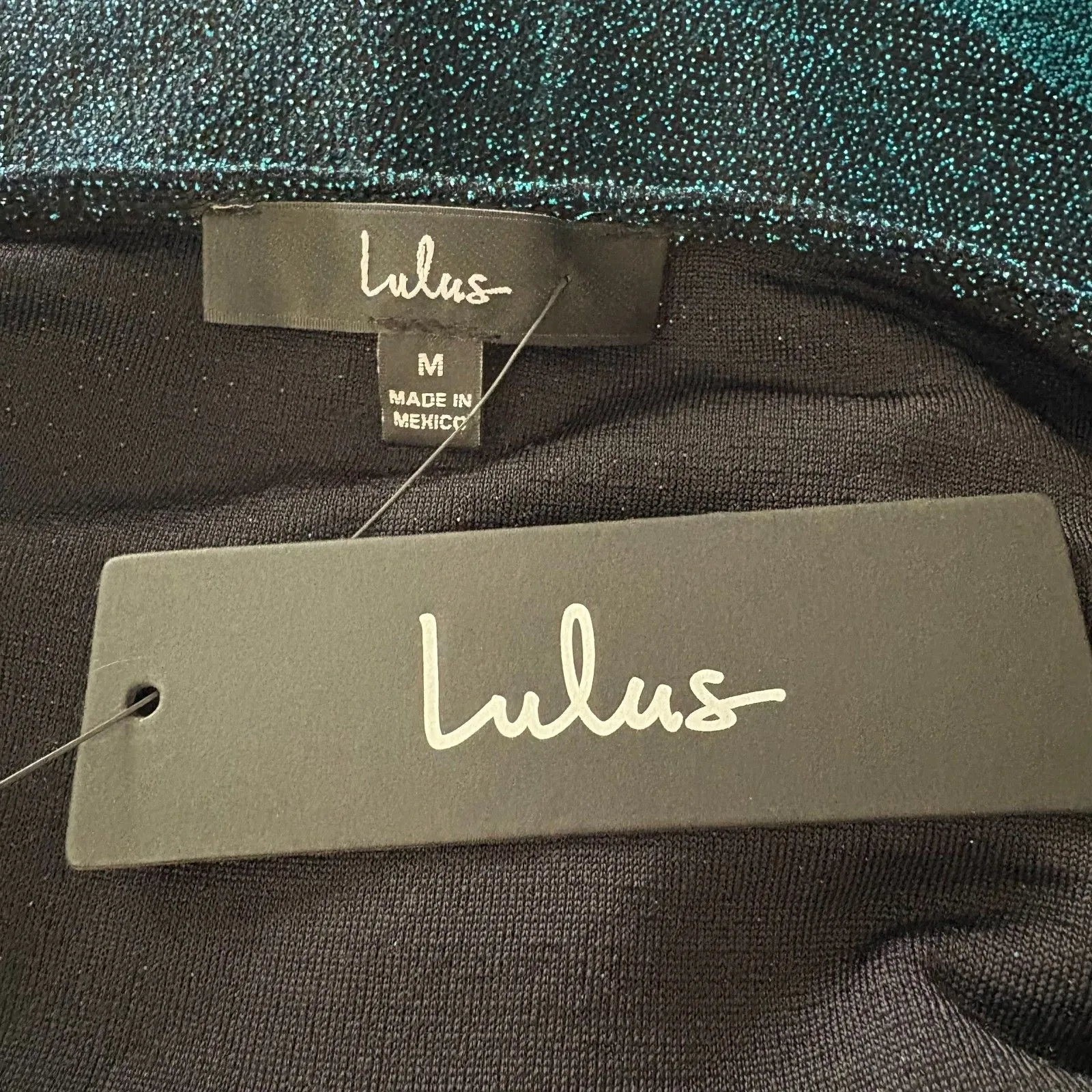 Lulus Forever Your Girl‎ Bodycon Mini Dress Dark Teal Metallic Hoco Size Medium - Image 5