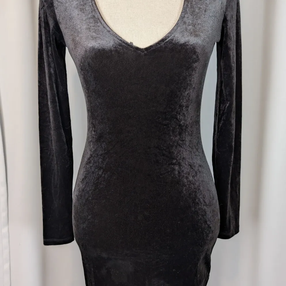 H&M Divided Velvet Bodycon Long Sleeve V Neck Mini Dress Black Size 4 - Image 12