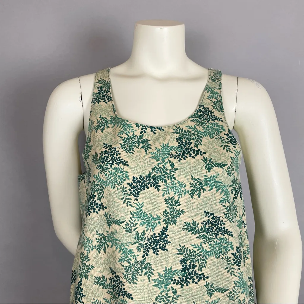 Handmade Shift Dress Leafy Pattern Print‎ Sleeveless Green Nature Midi Pockets - Image 4