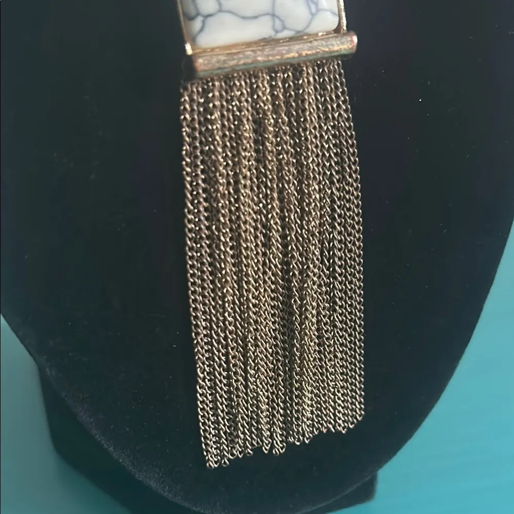 Bold Statement Copper Gold Fringe and Marbled Pendant Necklace White - Image 3