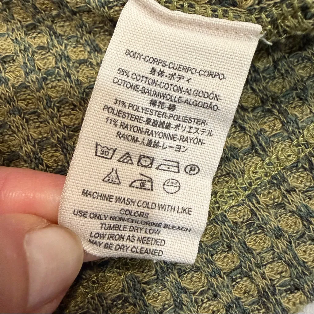 Free People Army Green Waffle Knit Cropped Mockneck BK Top Shirt size Large - Image 10