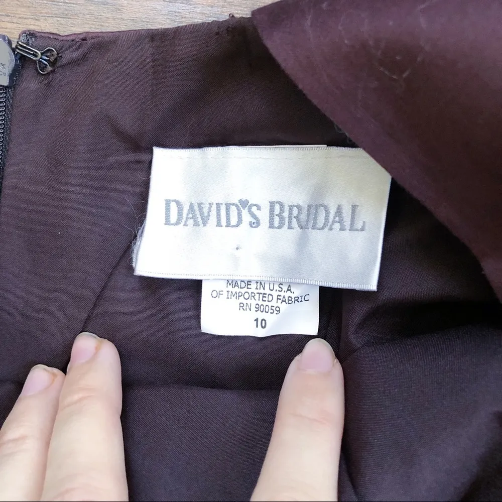 David’s Bridal • Y-Neck Cotton Sateen Dress 83690 bridesmaid Truffle brown - Image 6