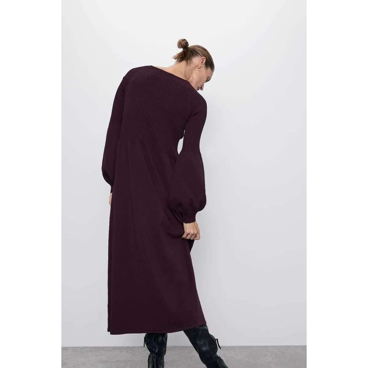 Zara Ribbed Knit Maxi Sweater Dress Size Small Purple Long Sleeve 2142/129 - Image 13