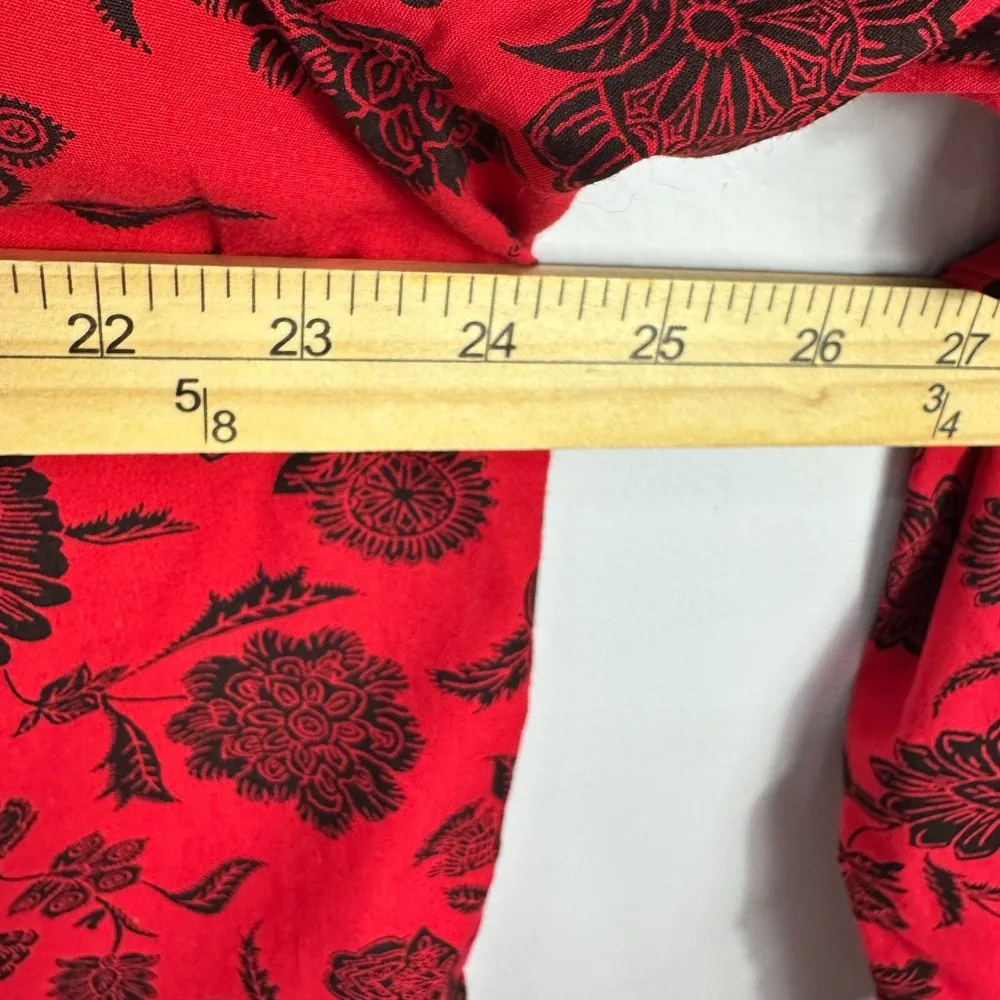 Roamans Blouse 18W Red Black Floral Button Front Long Sleeve Shirt Romantic Bold - Image 5