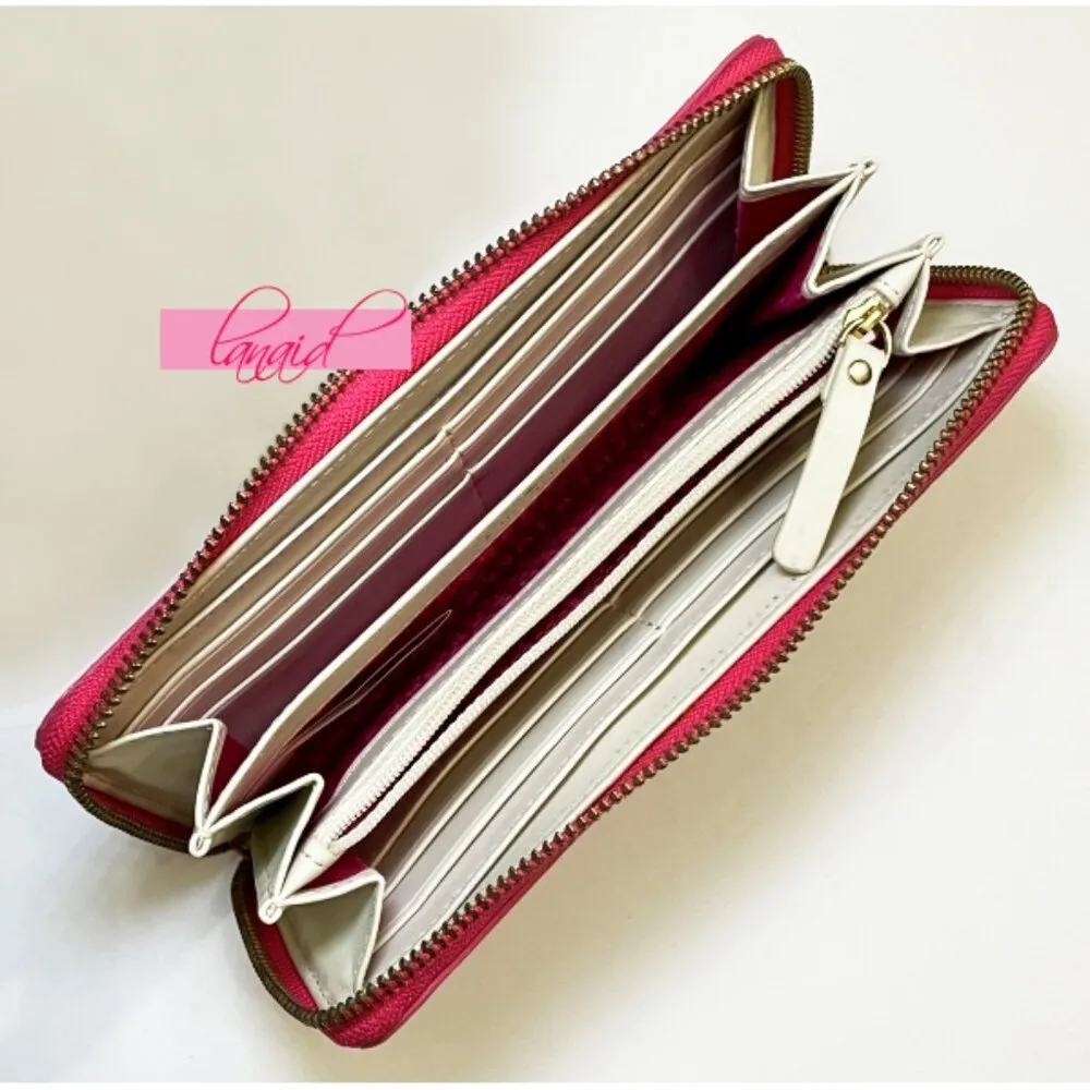 Kate Spade Moroccan Market Neda Large Wallet Bubblegum Pink Violet Leather Zip - Image 4