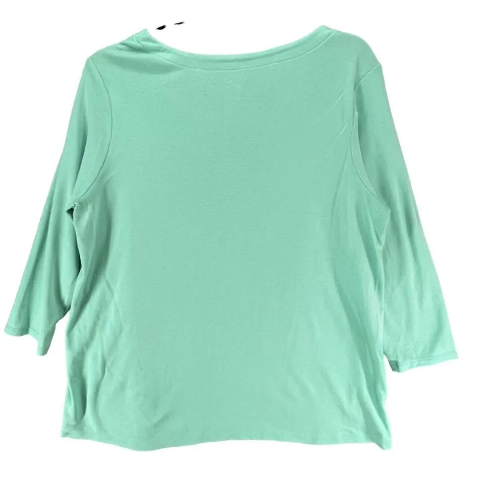 J Jill Pima Cotton 3/4 Scoop Neck Tee Large Petite Morning Mist Green Shirt Size undefined - Image 3