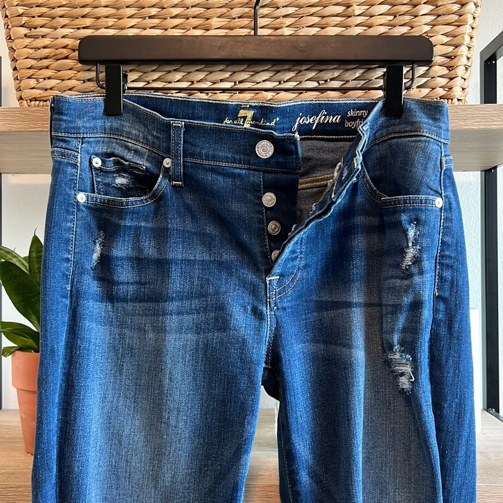 7 For All Mankind Mid-Rise Josefina Skinny Boyfriend Distressed Jean, 28 - Image 7