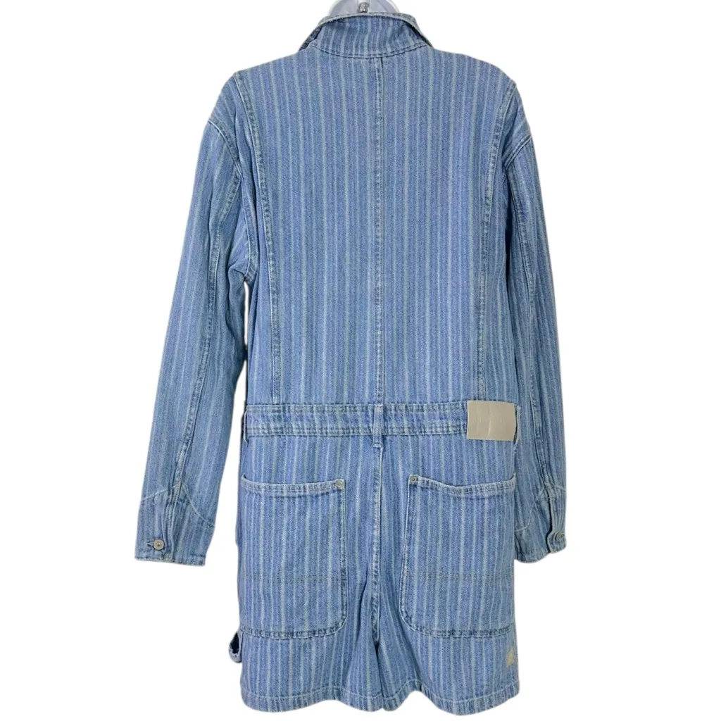 Free People Downtown Denim Railroad Patchwork Coveralls Romper Size XL Bohemian - Image 8
