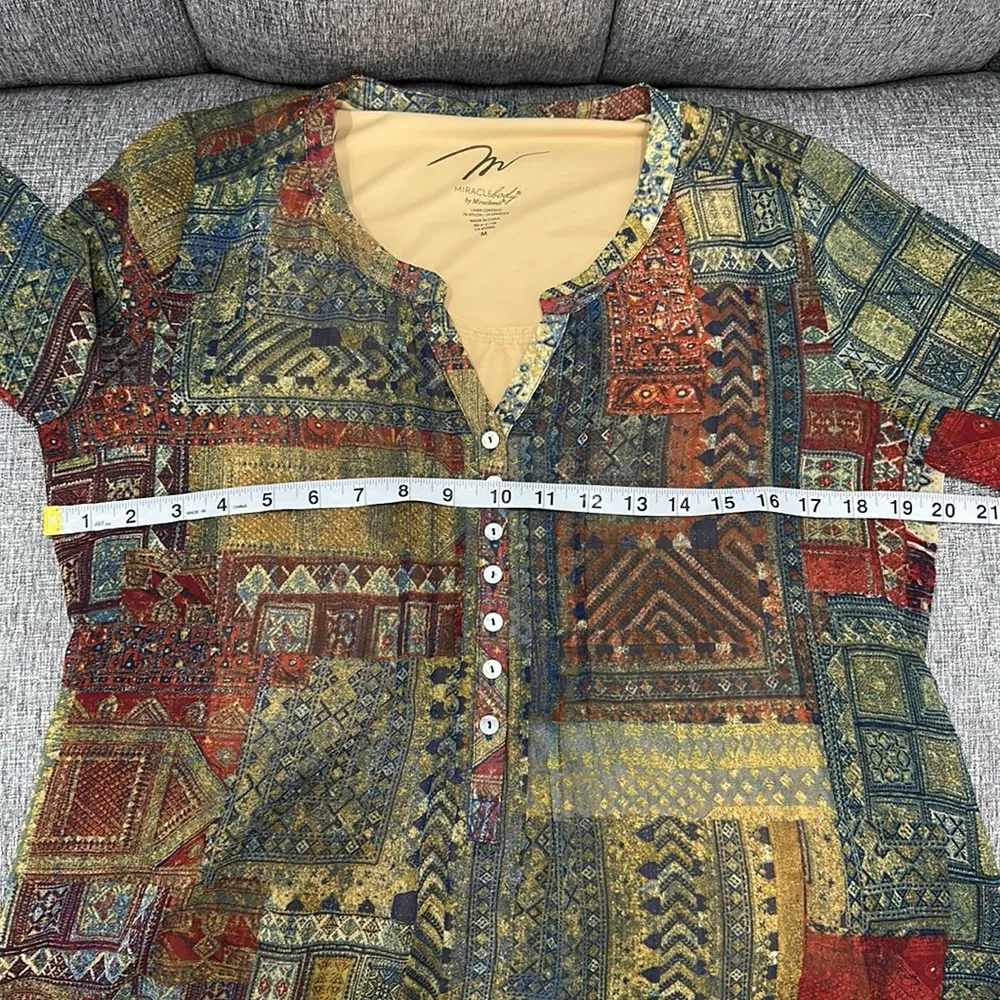 Miraclebody By Miraclesuit  Patchwork Boho Long Sleeve V-Neck Tunic Sz M - Image 12