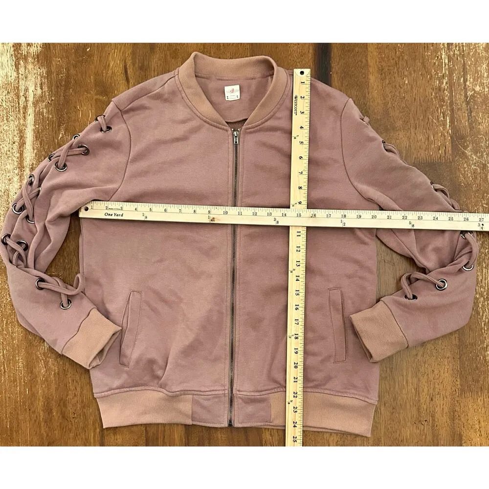 GUC IJOAH Dusty Pink Zip Up Jacket Crisscross Lacing Large - Image 9